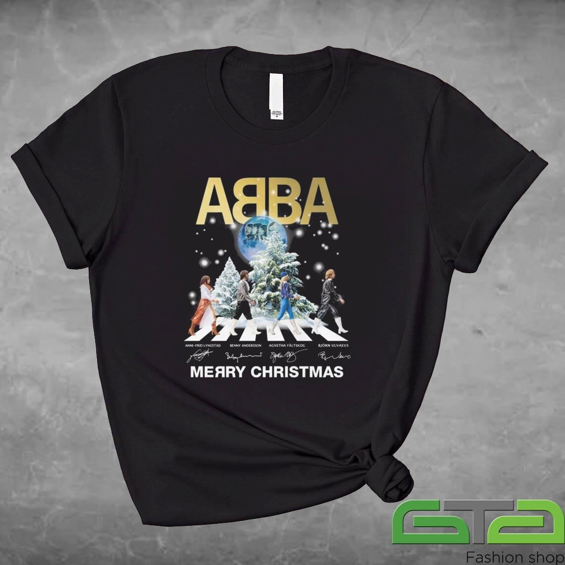 Official Abba Band Merry Christmas Walking Signatures 2024 T-shirt