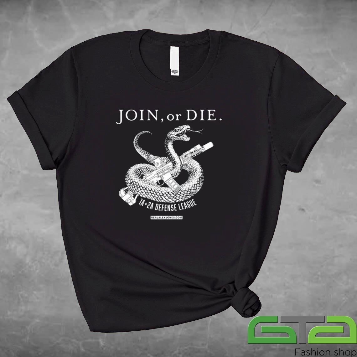 Official Alex Jones Wearing Join Or Die 1A 2A Defense League T-shirt