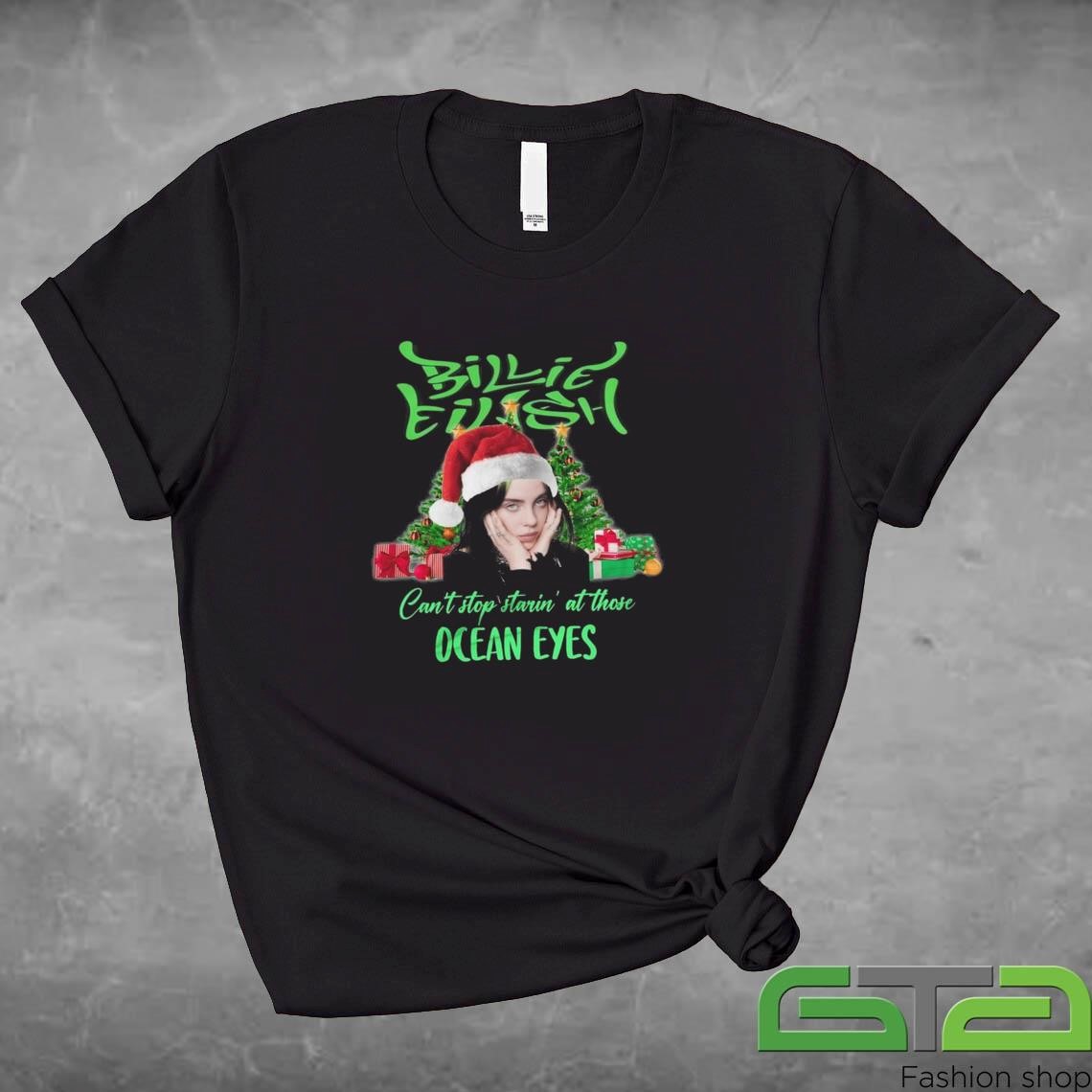 Official Billie Eilish Can't Stop Starin' At Those Ocean Eyes Christmas 2024 T-shirt