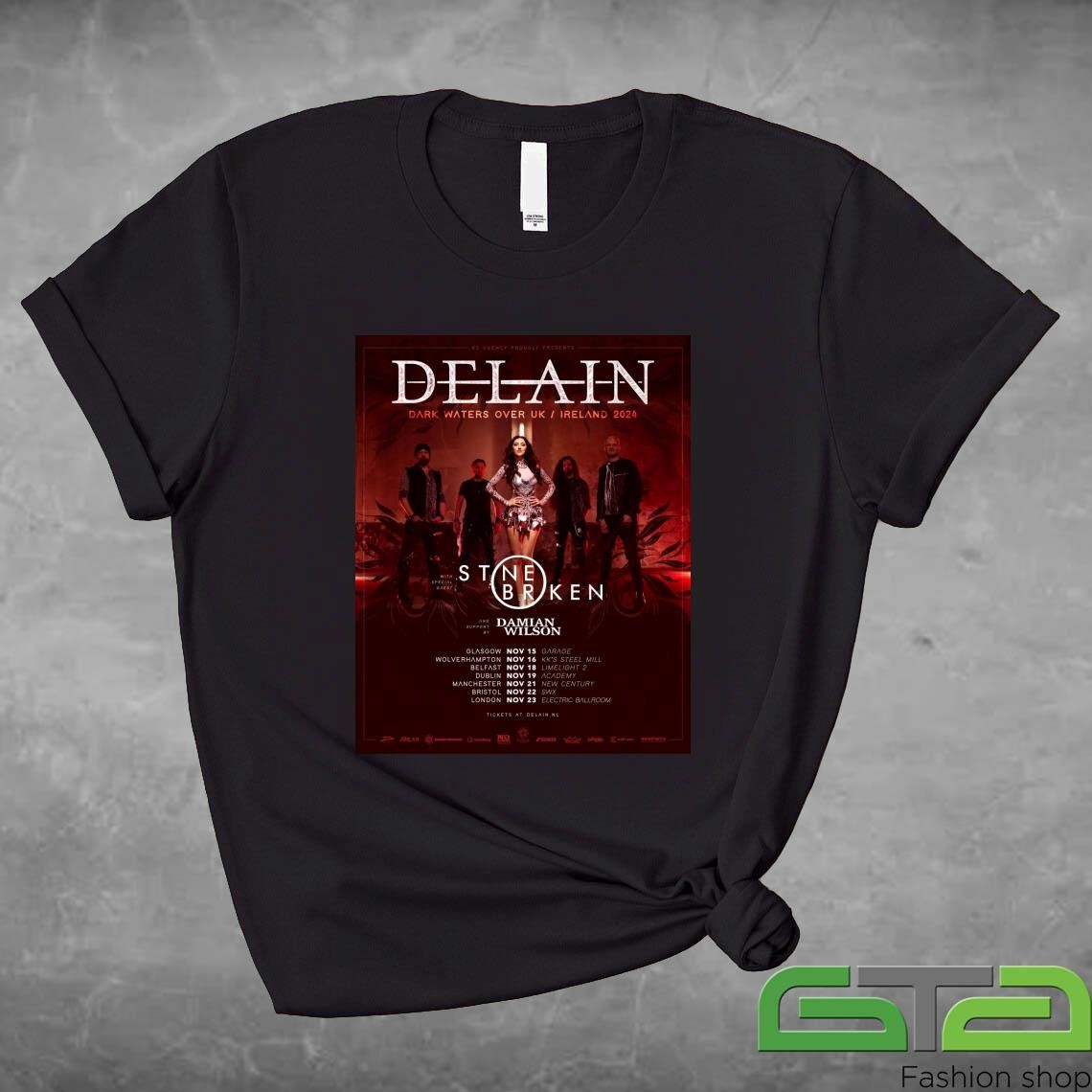 Official Delain Dark Waters Over UK-Ireland 2024 T-shirt