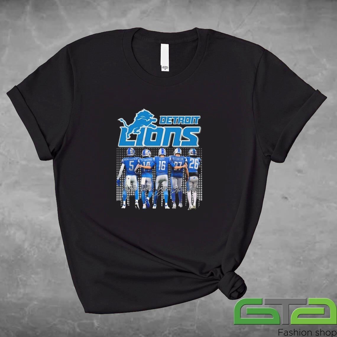 Official Detroit Lions Montgomery St. Brown Goff But Crimson Jahmyr Gibbs Signatures T-shirt