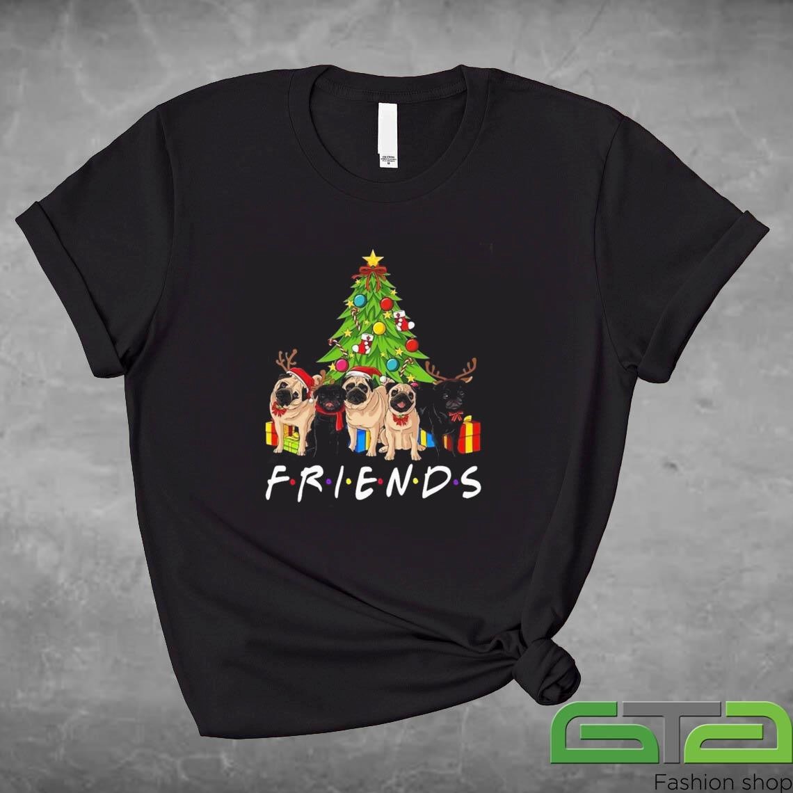 Official Friends Christmas Tree Pugs T-shirt