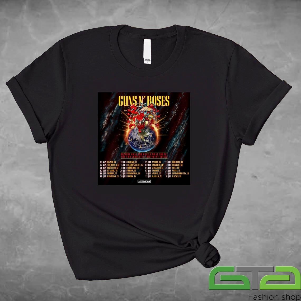 Official Guns N Roses 2025 European And Middle East Tour T-shirt