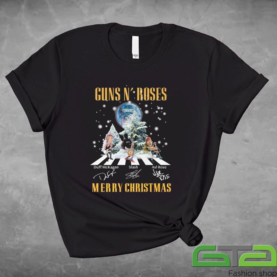 Official Guns N’ Roses Abbey Road Merry Christmas Signatures T-shirt