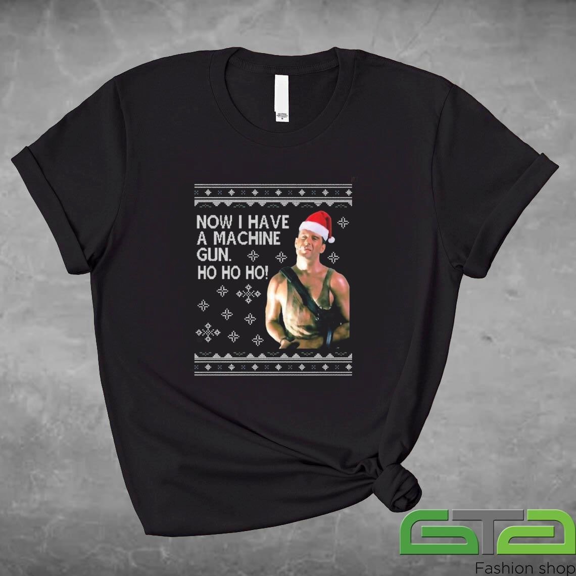 Official Ho Ho Ho Machine Gun Christmas Knit Die Hard Christmas T-shirt