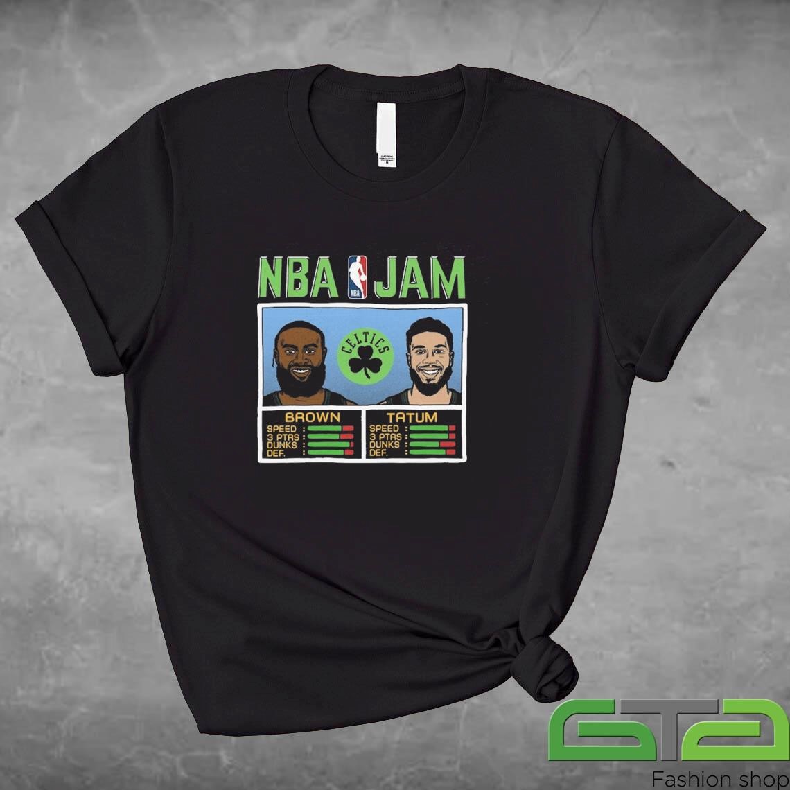 Official Jaylen Brown & Jayson Tatum Boston Celtics 2024-25 City Edition NBA Jam Tri-Blend T-shirt