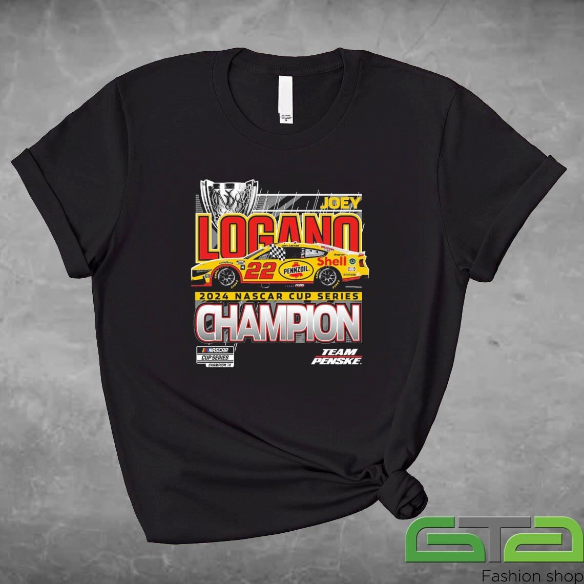 Official Joey Logano Team Penske Black 2024 NASCAR Cup Series Champion T-shirt