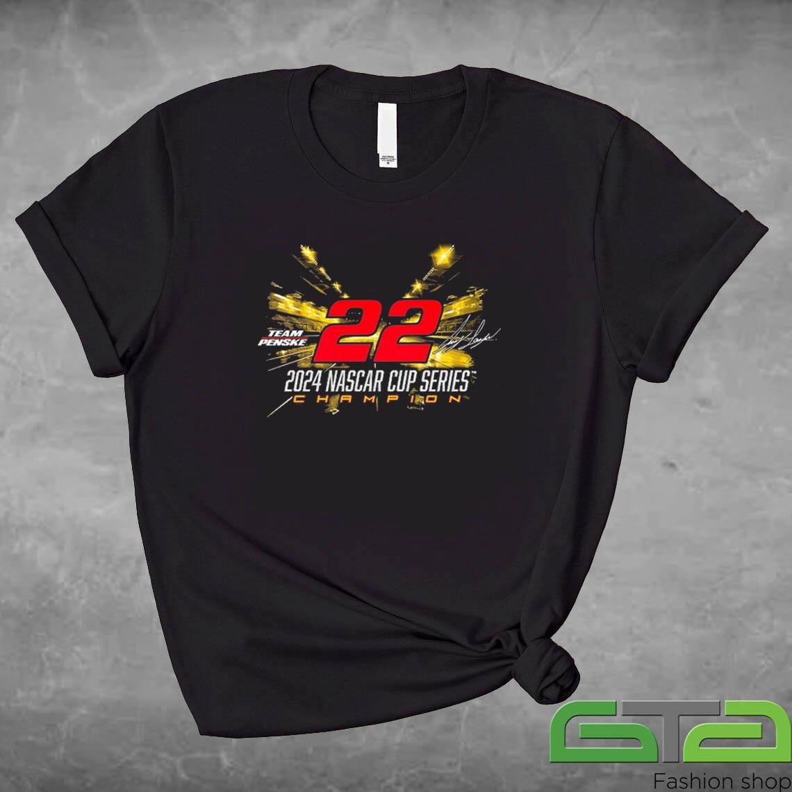 Official Joey Logano Team Penske Black 2024 NASCAR Cup Series Champion Signature T-shirt