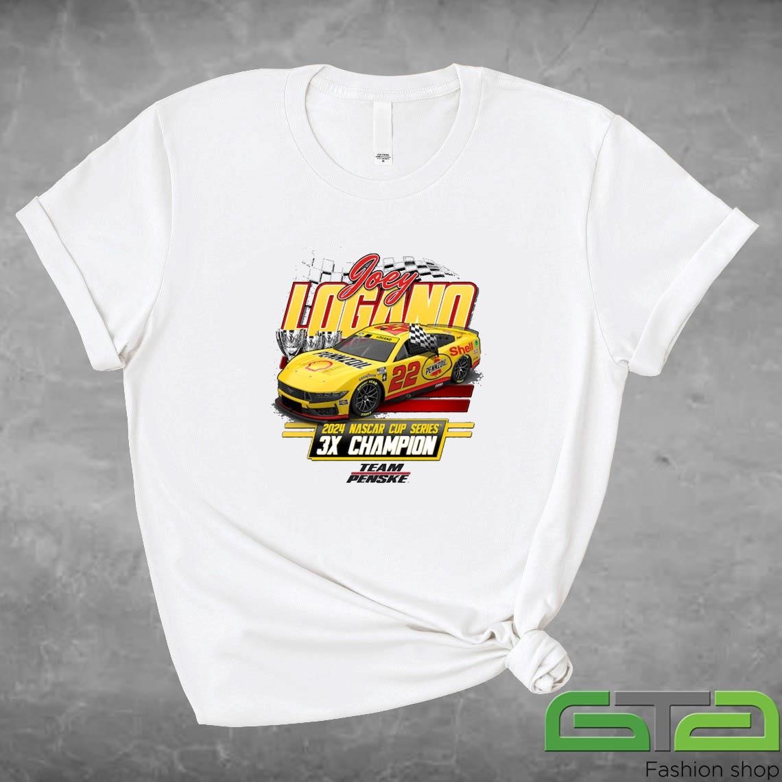 Official Joey Logano Team Penske Three-Time NASCAR Cup Series Champion Vintage Car T-shirt