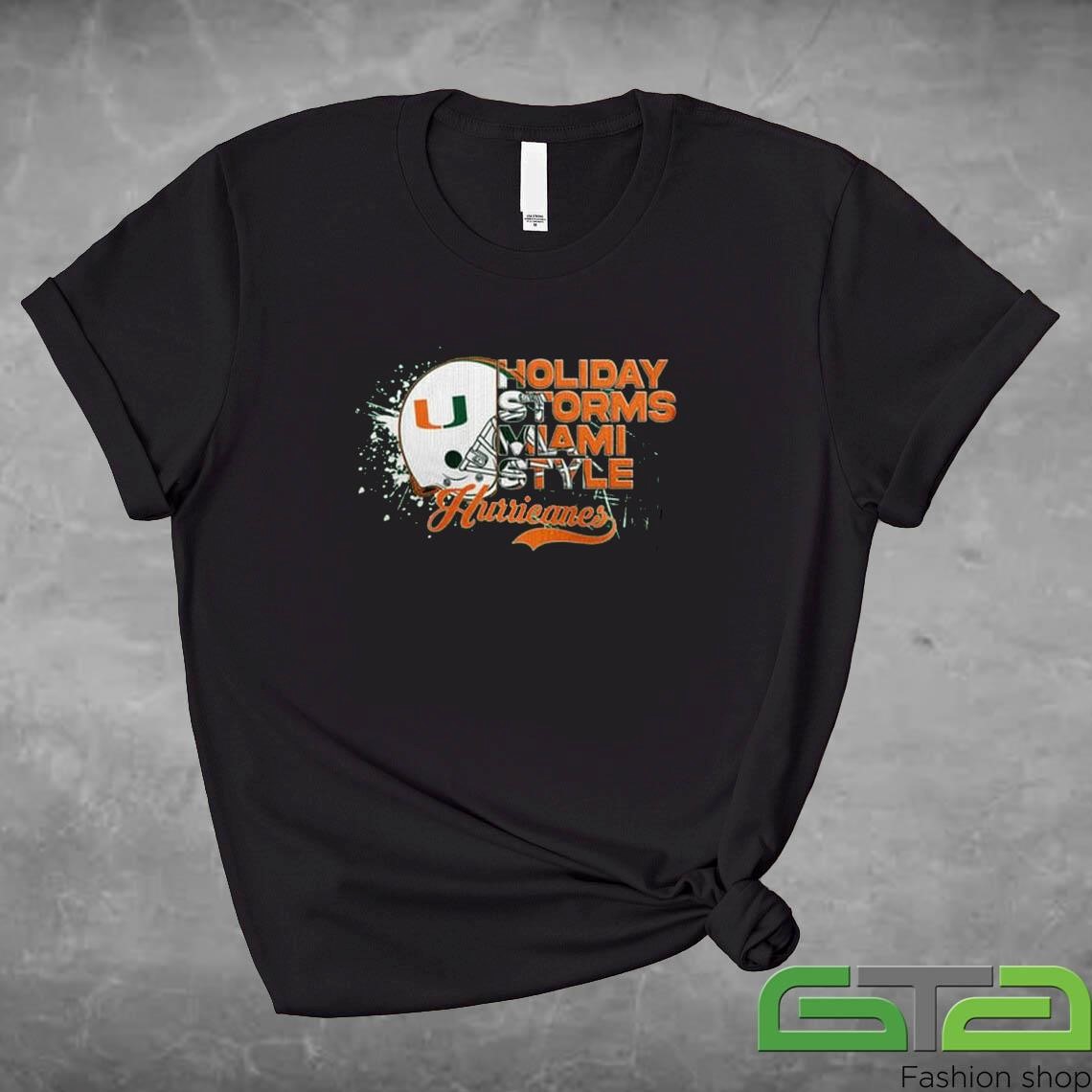 Official Miami Hurricanes Holiday Storms Miami Style Christmas Mascot T-shirt