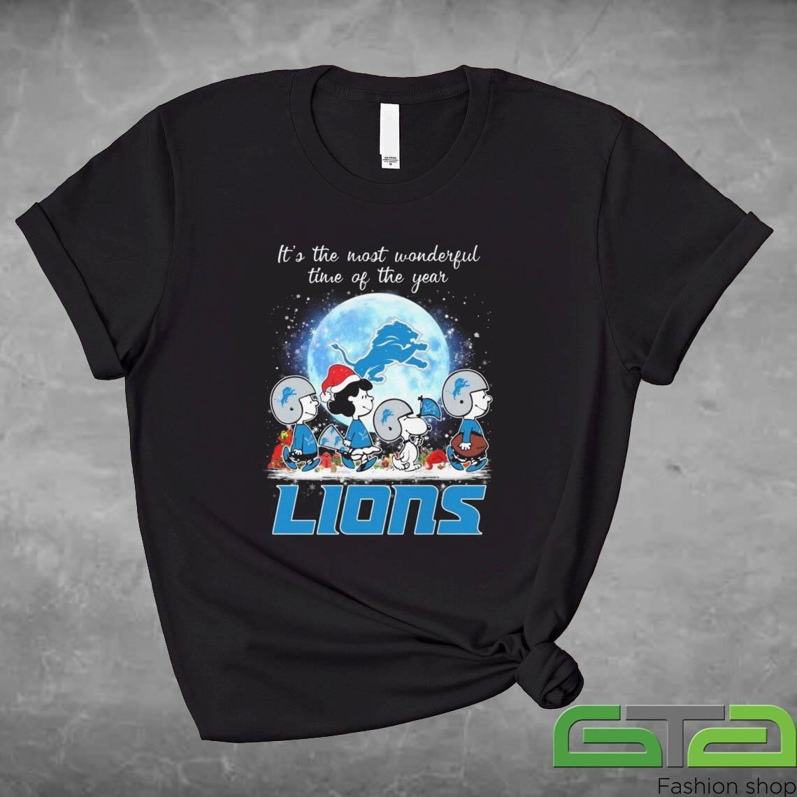 Official Peanuts Characters Detroit Lions It's The Most Wonderful Time Of The Year Christmas 2024 T-shirt