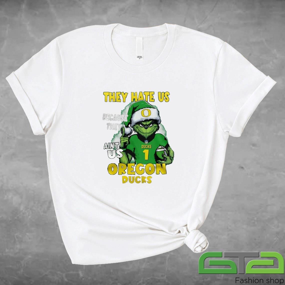 Official Sana Grinch They Hate Us Because They Ain't Us Oregon Ducks Christmas 2024 T-shirt