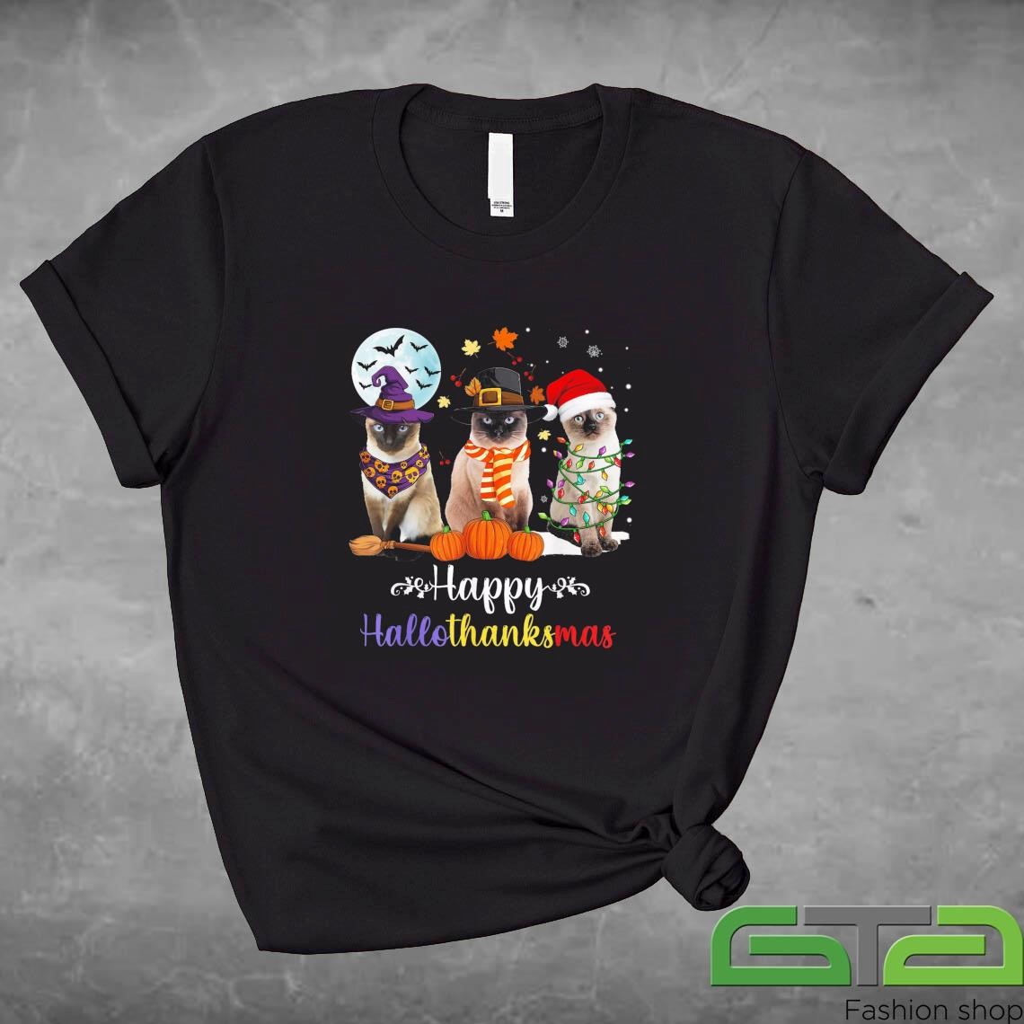 Official Siamese Cat Halloween Christmas Happy Hallothanksmas Kitten T-shirt