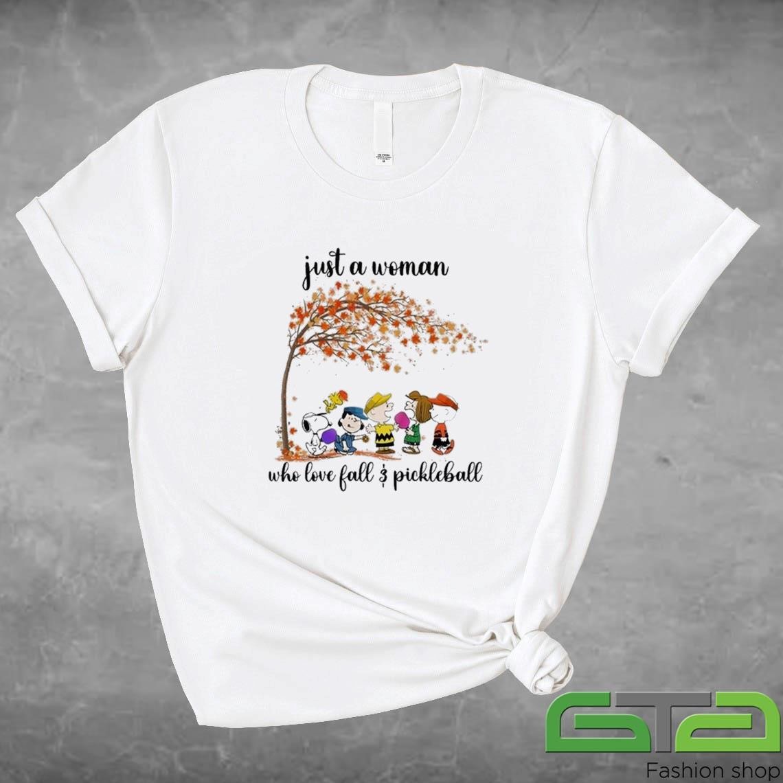 Official Snoopy Just A Woman Who Loves Fall And Pickleball 2024 T-shirt