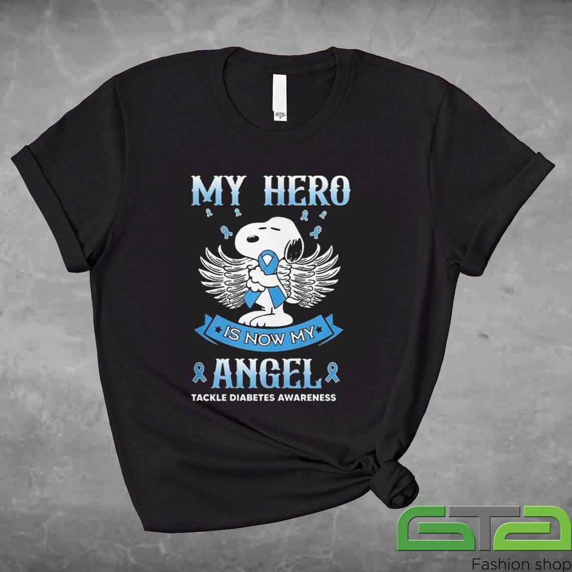 Official Snoopy My Hero Is Now My Angel Tackle Diabetes Awareness T-shirt