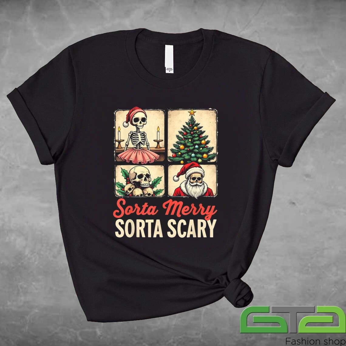 Official Sorta Merry Sorta Scary Gothic Christmas Vibes Xmas Skeleton Sweashirt