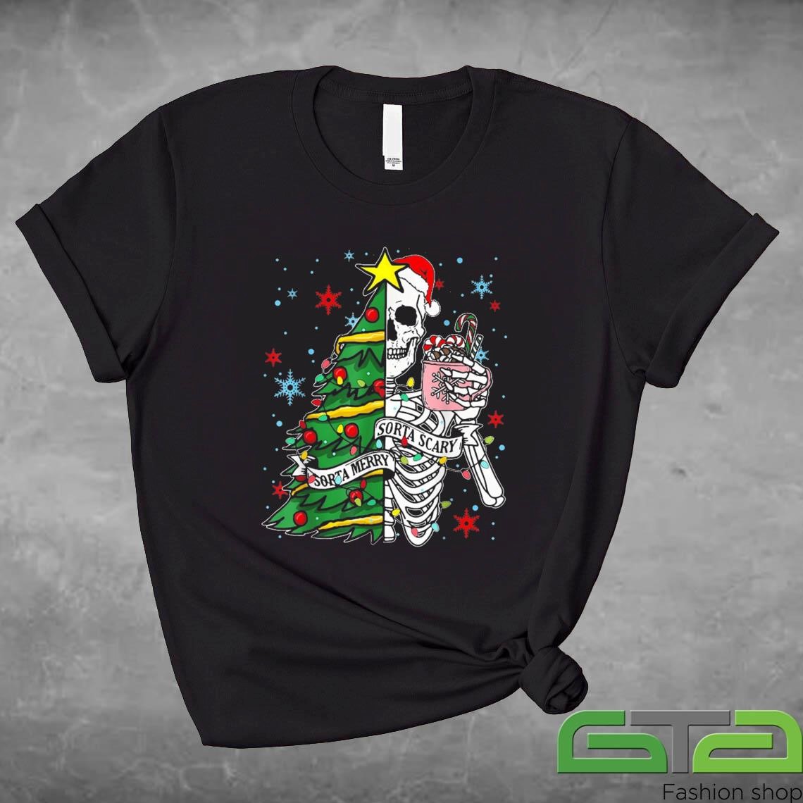 Official Sorta Merry Sorta Scary Skeleton Xmas Tree Christmas Sweashirt