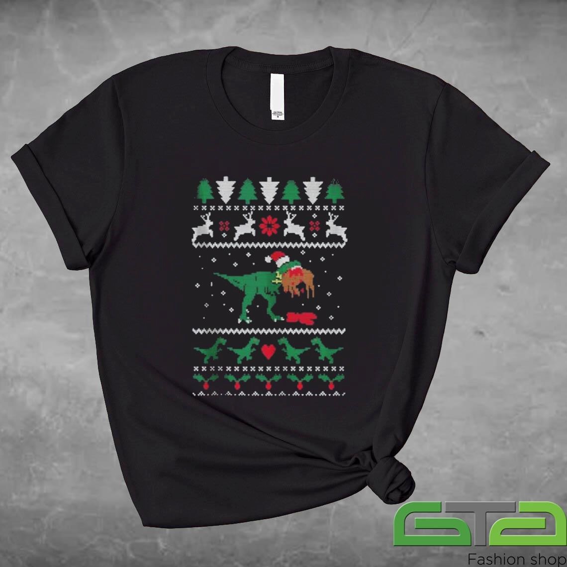 Official T-Rex Eating Reindeer Jurassic Ugly Christmas shirt