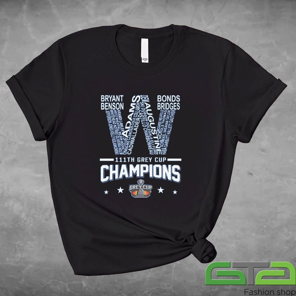 Official Winnipeg Blue Bombers 2024 Football 111th Grey Cup Champions Logo Name T-shirt