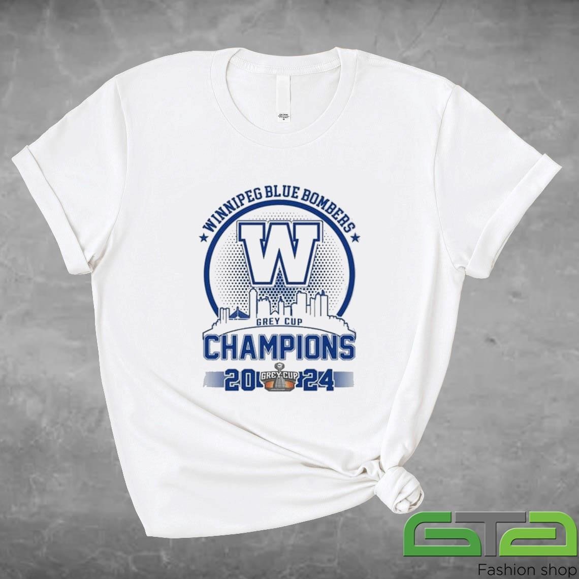 Official Winnipeg Blue Bombers Grey Cup Champs 2024 Skyline White T-shirt