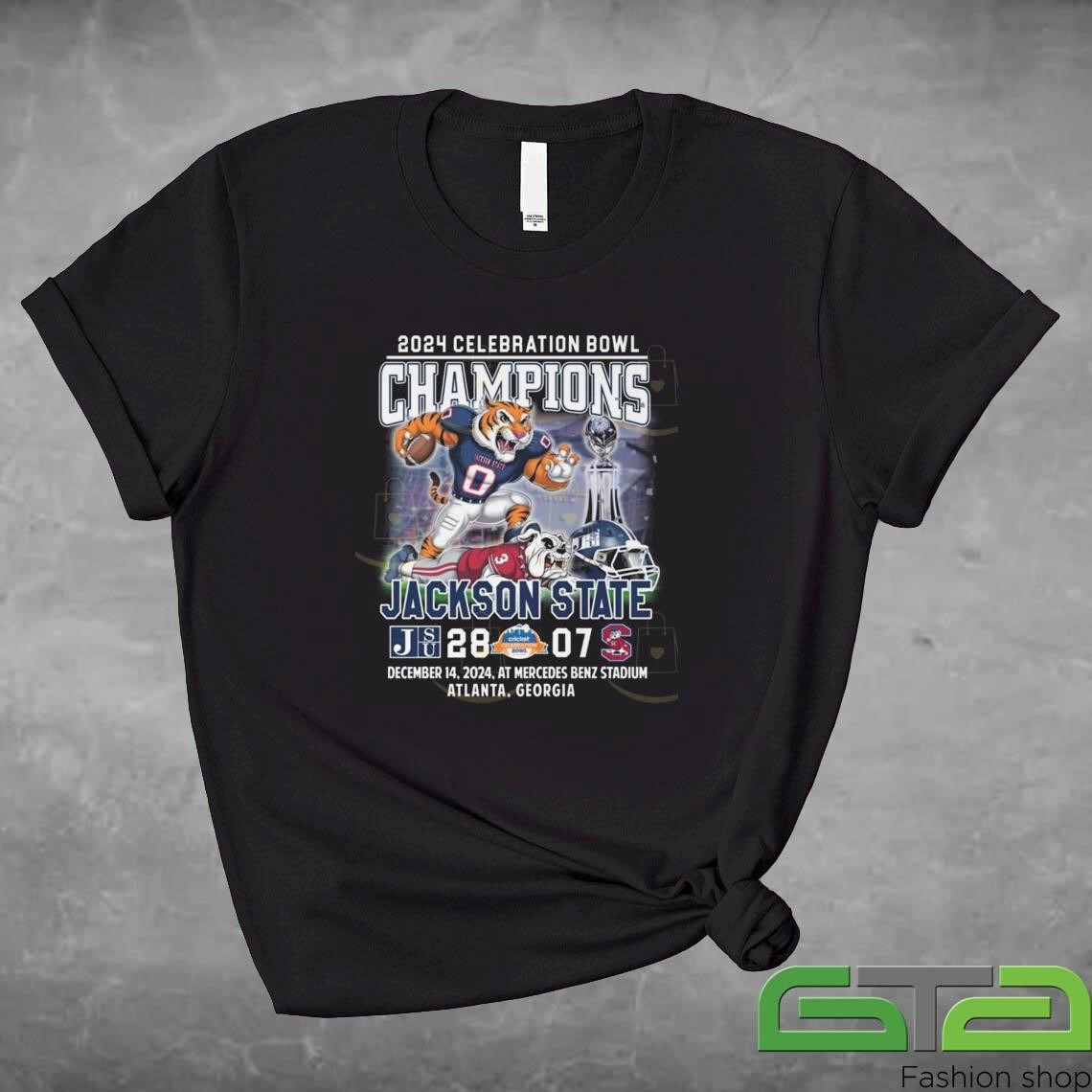 2024 Celebration Bowl Champions Jackson State Tigers Dec 14 2024 At Mercedes Benz Stadium Mascot Shirt