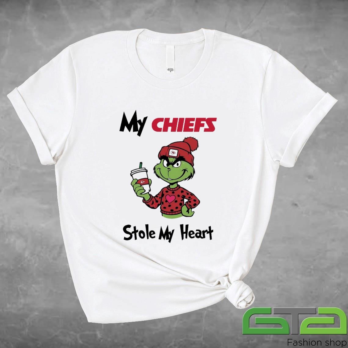 Max Kansas City Chiefs Merry Christmas 2024 - Kansas City Grinch Heart Christmas - My Chiefs Stole My Heart Sweatshirt