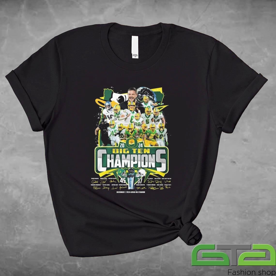 NCAA Oregon Ducks 2024 Big Ten Champions 45-37 All Players Signatures Shirt