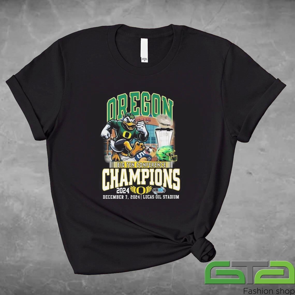 NCAA Oregon Ducks Big Ten Conference Champions 2024 Mascot December 7 2024 Lucas Oil Stadium Shirt