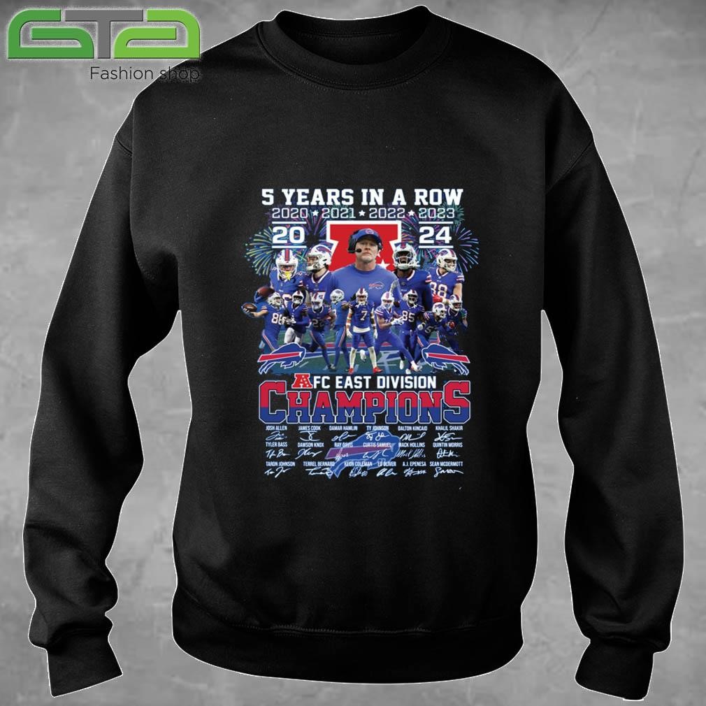 Official 5 Year In A Row Buffalo Bills 2024 AFC East Division Champions Signatures T-shirt