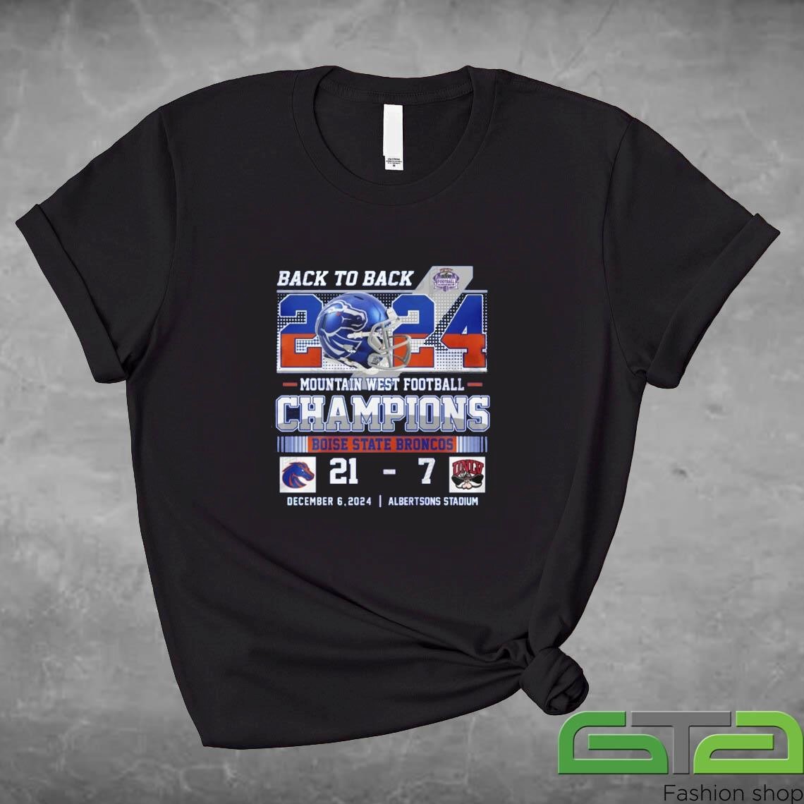 Official Back To Back Boise State Broncos 2024 Mountain West Football Champions Helmet T-shirt