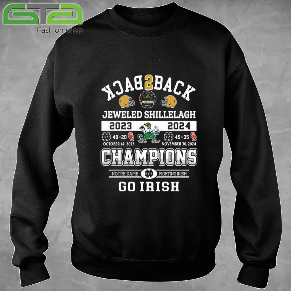 Official Back2Back Jeweled Shillelagh 2023-2024 Champions Notre Dame Fighting Irish Go Irish T-shirt