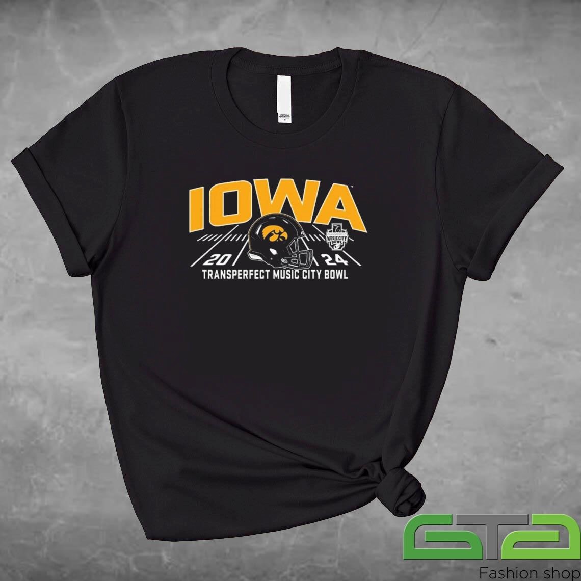 Official Iowa Hawkeyes Black 2024 Transperfect Music City Bowl Bound T-shirt