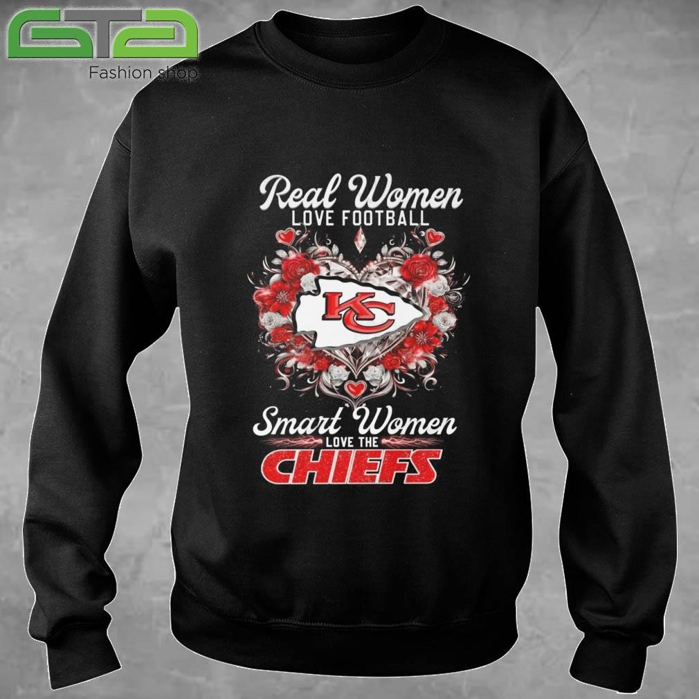 Official Kansas City Chiefs – Real Women Love Football Smart Women Chiefs Flower Heart T-shirt