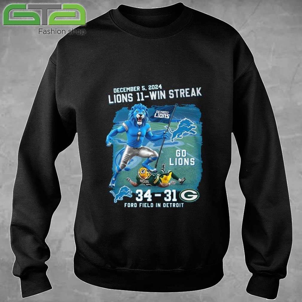 Official Lions 11 Win Streak Lions 34-31 Packers Ford Field In Detroit T-shirt