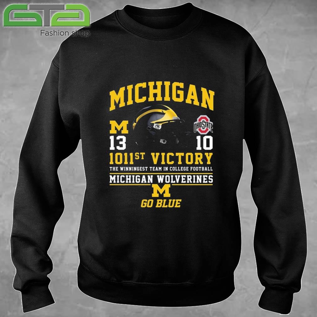 Official Michigan Wolverines 13 Ohio 10 1011st Victory Go Blue Helmet T-shirt