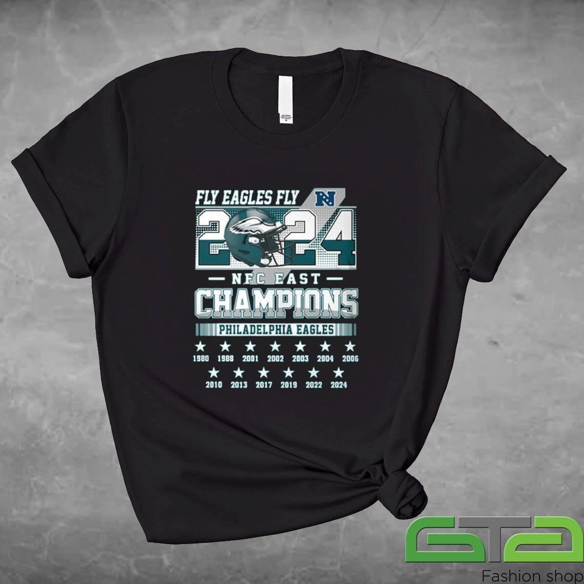 Official Philadelphia Eagles Fly Eagles Fly 2024 NFC East Champions 1980-2024 Helmet T-shirt