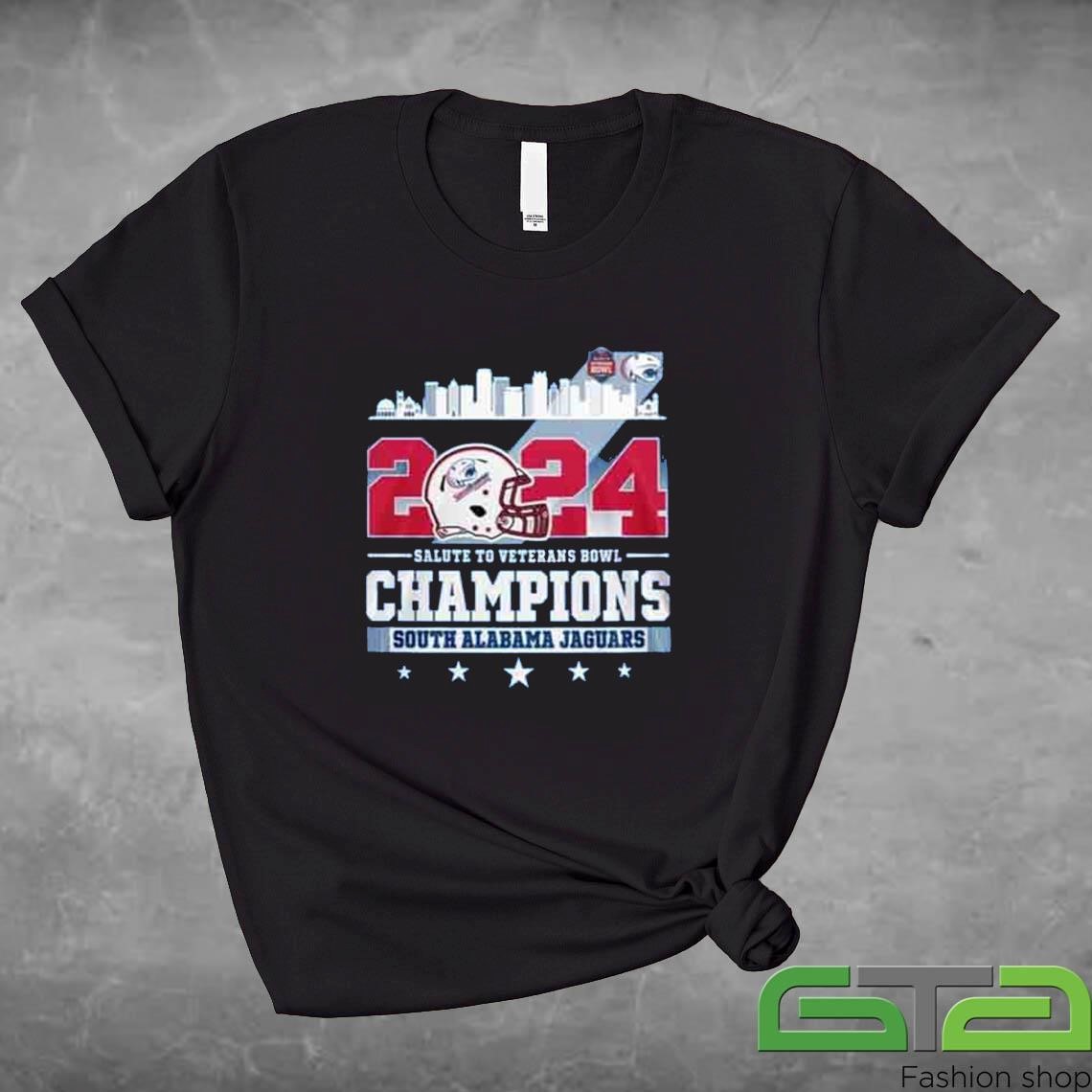 Official South Alabama Jaguars Football 2024 Champions IS4S Salute To Veterans Bowl Skyline Helmet T-shirt