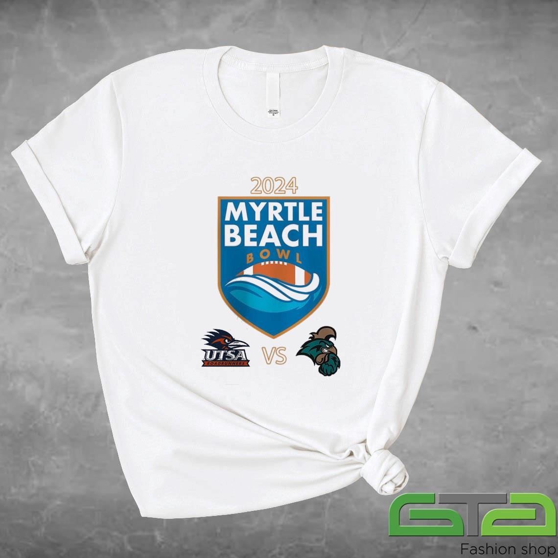 Official Utsa Roadrunners Vs Coastal Carolina Chanticleers Myrtle Beach Bowl 2024 Matchup NCAA Division T-shirt