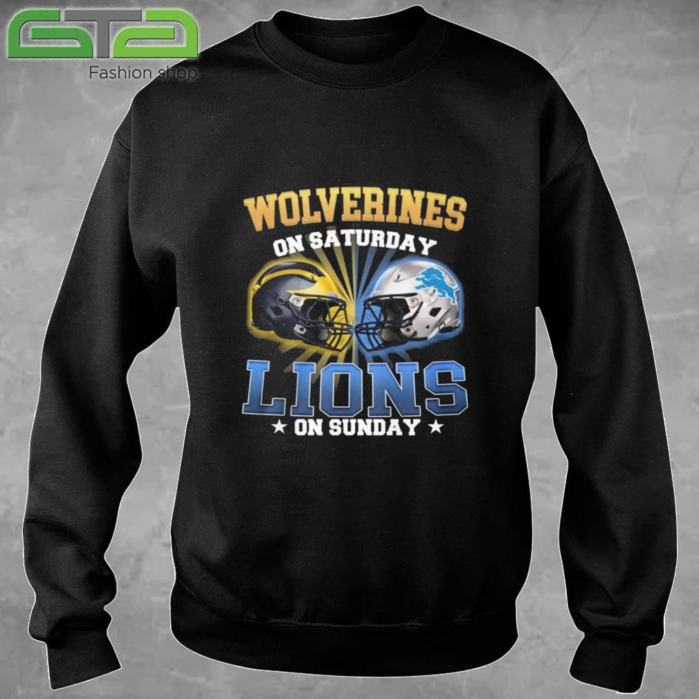 Official Wolverines On Saturday Lions On Sunday Helmet T-shirt