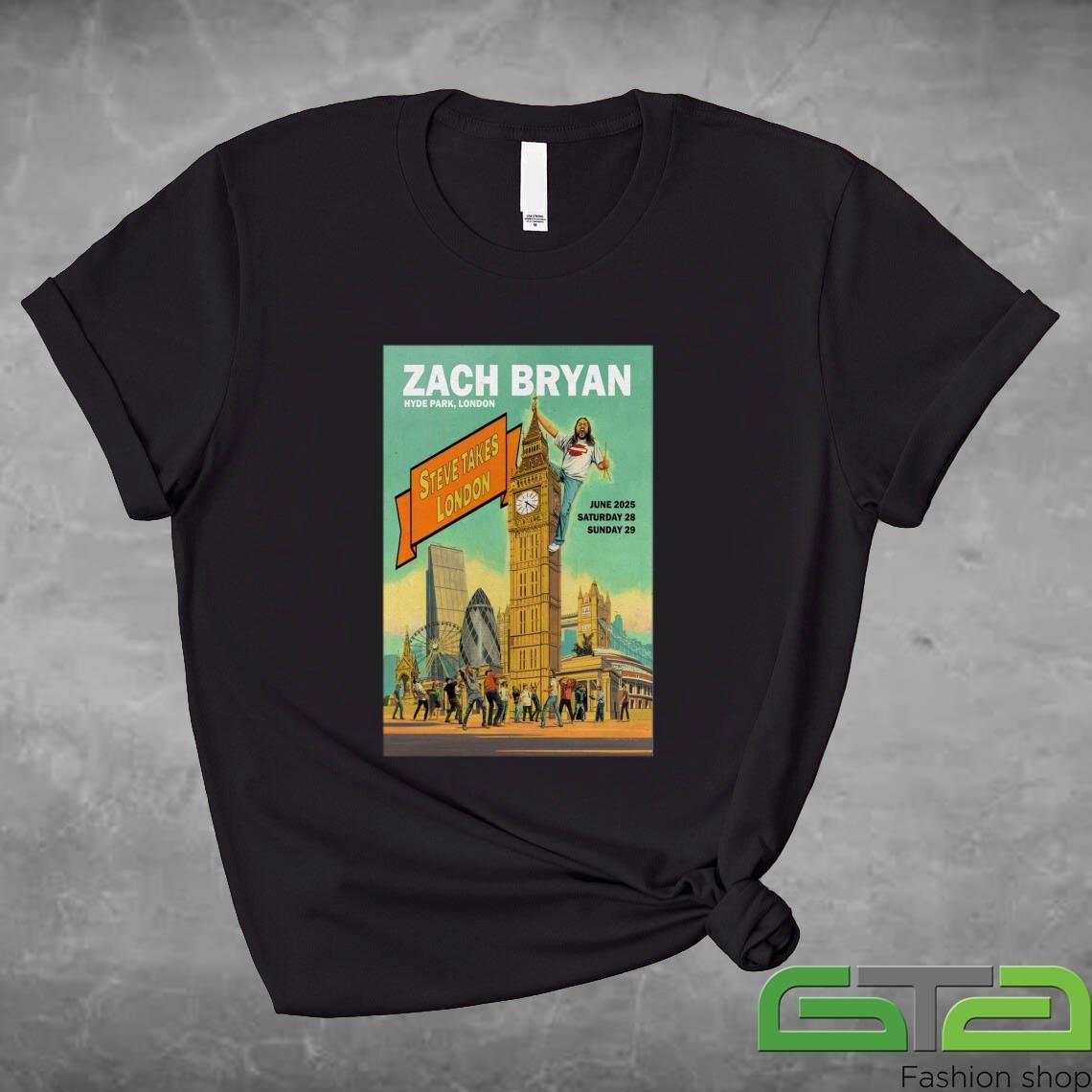 Official Zach Bryan Steve Takes London Jun 28-29 2025 Show T-shirt